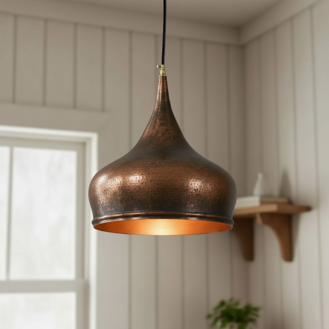 Handmade Hammered Copper Pendant Light, Patina Ceiling Lamp, Rustic Vintage Kitchen Lighting,ndustrial Farmhouse Light,Dome Lamp Shade