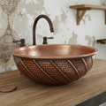 Hand-Finished Copper Vessel Sink – Rustic Farmhouse Bathroom Basin, Round Vanity Bowl