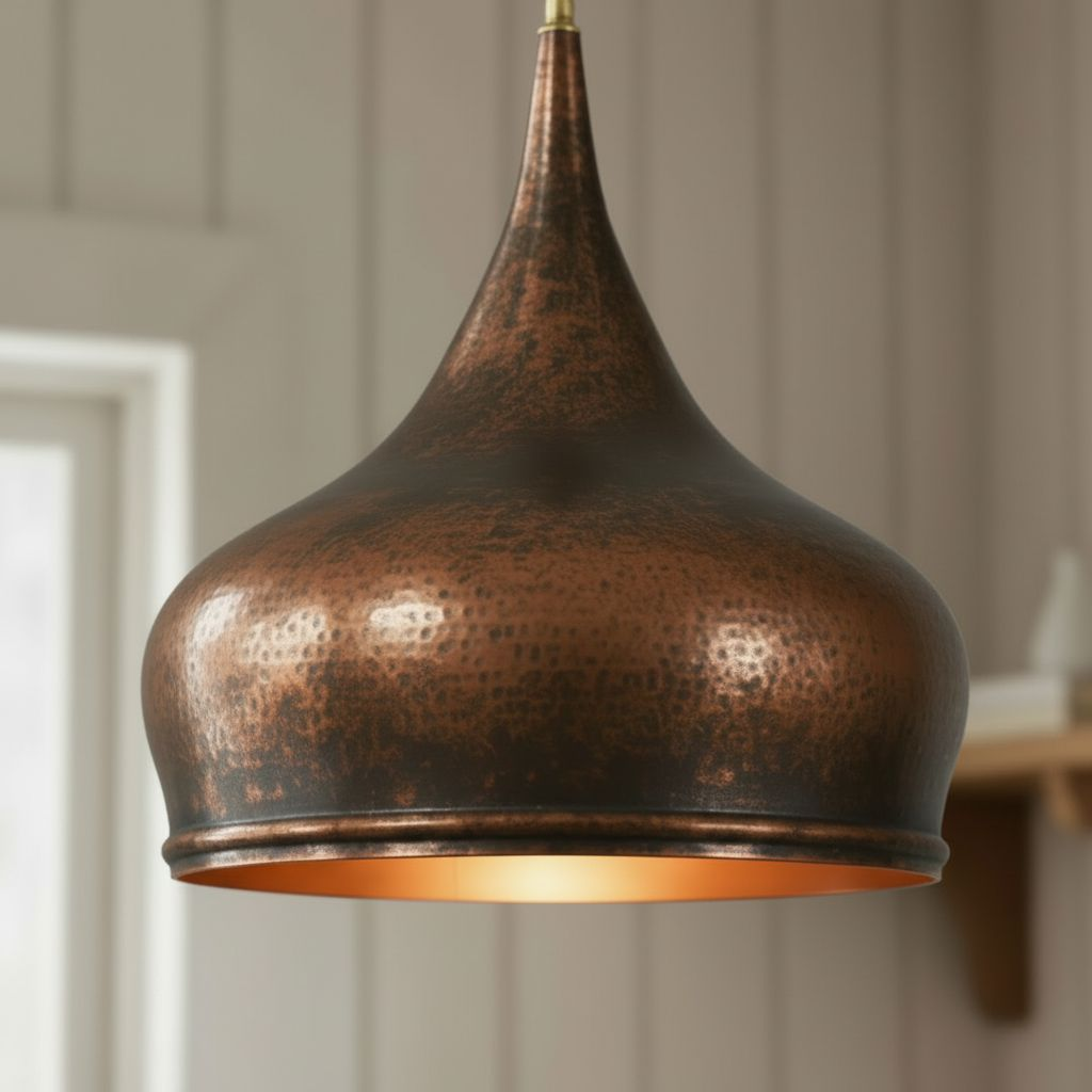 Handmade Hammered Copper Pendant Light, Patina Ceiling Lamp, Rustic Vintage Kitchen Lighting,ndustrial Farmhouse Light,Dome Lamp Shade